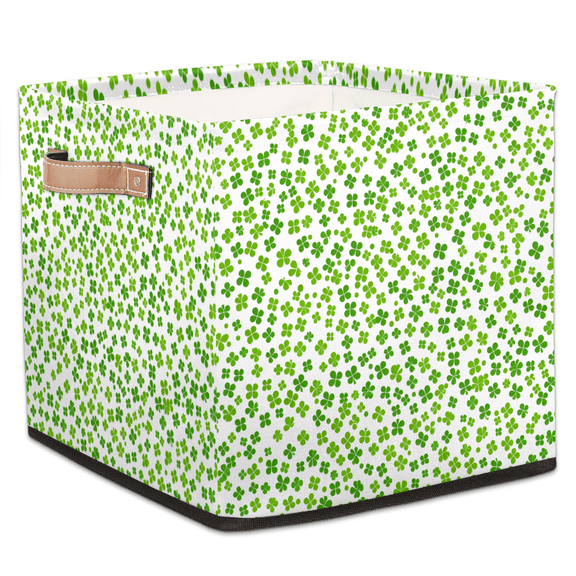 CURLYOOT St. Patrick's Day Cube Storage Bin, 13 x 13 x 13 Storage Cube Bins for Organizing, Green Shamrock Clover Leaves Fabric Foldable Baskets with Handles for Closet, Shelves, Clothes