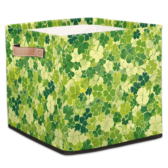 CURLYOOT St. Patrick's Day Cube Storage Bin, 13 x 13 x 13 Storage Cube Bins for Organizing, Shamrock Clover Fabric Foldable Baskets with Handles for Closet, Shelves, Clothes