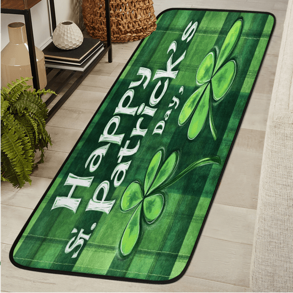 CURLYOOT St. Patrick's Day Runner Rug 2'x6' Washable Kitchen Runner Rug Indoor Non Slip Laundry Rugs Buffalo Plaid Floor Carpet for Hallway Kitchen Entryway Bedroom Living Room
