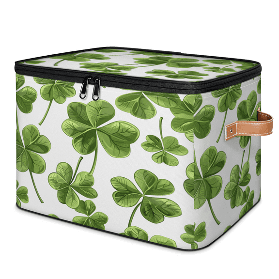 CURLYOOT St Patricks Day Fabric Storage Bins with Lids, Green Shamrock Lucky Spring Foldable Storage Boxes Washable Storage Cube, Closet Bedroom Home Organizer Containers with Handles