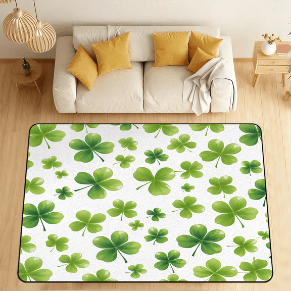 CURLYOOT St Patricks Day Lucky Clover Area Rugs for Living Room Bedroom, 4' 10" x 6' 8" Washable Rug, Floor Carpet with Non Slip Backing for Dining Room Indoor