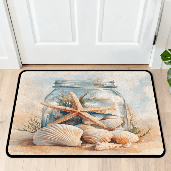 CURLYOOT Starfish Beach Sand Summer Seashell Front Door Mat, Washable Non-Slip Door Mat, Indoor Outdoor Floor Mats Absorbent Welcome Doormat for Entrance 20" x 30"