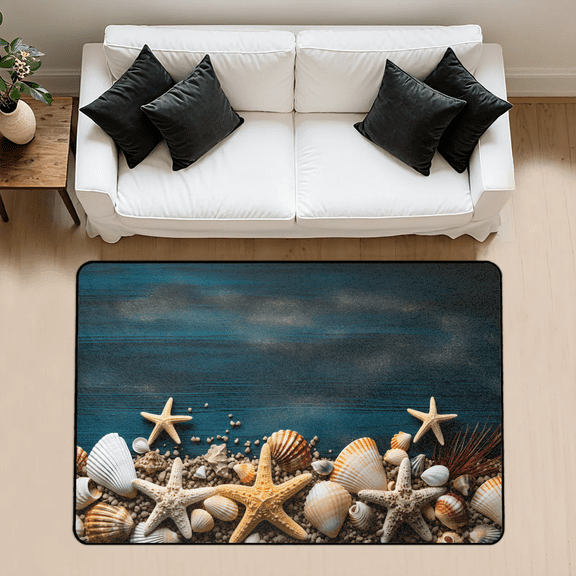 CURLYOOT Starfish Seashell Area Rug 3x5 Ft Rugs for Entryway Entrance Kitchen, Washable Non Slip Indoor Floor Carpet for Bedroom Living Room