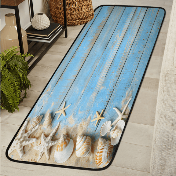 CURLYOOT Starfish Seashell Runner Rug 2'x6' Washable Kitchen Runner Rug Indoor Non Slip Laundry Rugs Ocean Beach Floor Carpet for Hallway Kitchen Entryway Bedroom Living Room