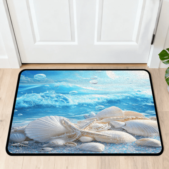 CURLYOOT Starfish and Seashells Beach Sea Indoor Doormat, Non-Slip Absorbent Door Mat 24" x 16", Entrance Floor Mat Washable Entry Doormats for Entryway Front Back Door