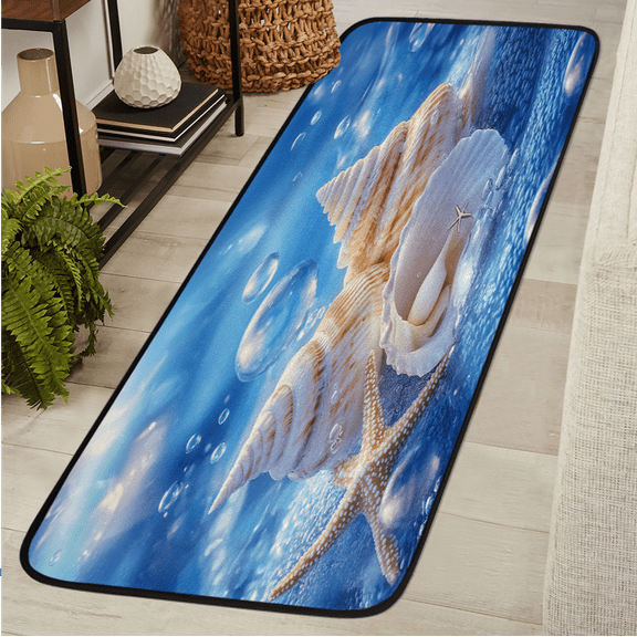 CURLYOOT Starfish and Seashells Fancy Runner Rug 2'x6' Washable Kitchen Runner Rug Indoor Non Slip Laundry Rugs Floor Carpet for Hallway Kitchen Entryway Bedroom Living Room