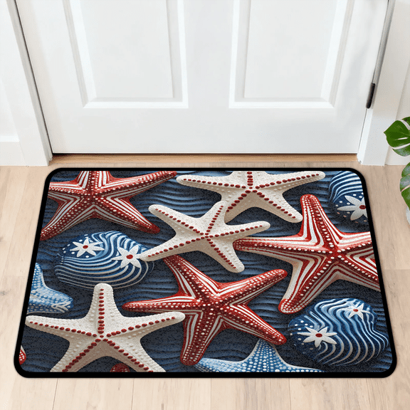 CURLYOOT Starfish Theme Indoor Doormat, Non-Slip Absorbent Door Mat 24" x 16", Entrance Floor Mat Washable Entry Doormats for Entryway Front Back Door