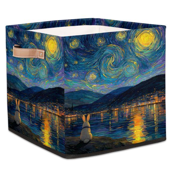 CURLYOOT Starry Sky and Rabbit Cube Storage Bin, 13 x 13 x 13 Storage Cube Bins for Organizing, Fabric Foldable Closet Baskets with Handles for Closet, Shelves, Clothes