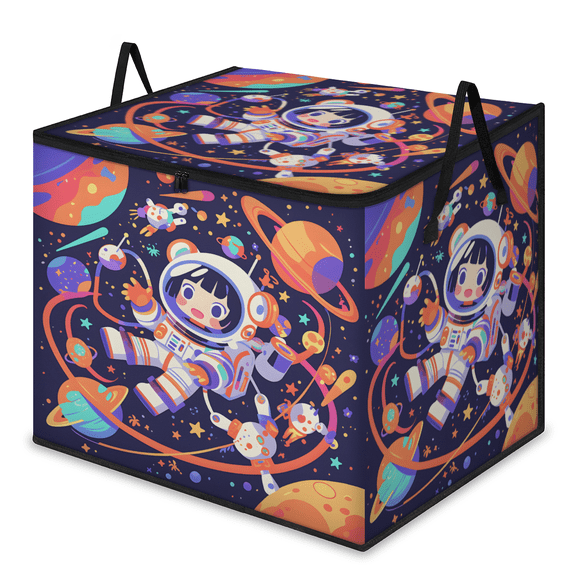 CURLYOOT Starry Sky Space Astronaut Large Storage Bag, Clothes Storage Bin Foldable Closet Organizer with Handle, Fabric Storage Containers for Clothing, Blanket, Comforter, Bedding