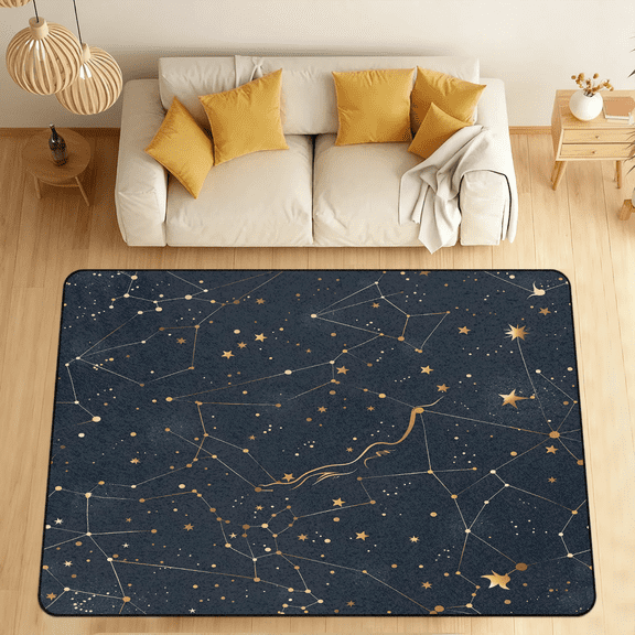 CURLYOOT Starry Universe Constellation Galaxy Space Area Rugs for Living Room Bedroom, 4' 10" x 6' 8" Washable Rug, Floor Carpet with Non Slip Backing for Dining Room Indoor