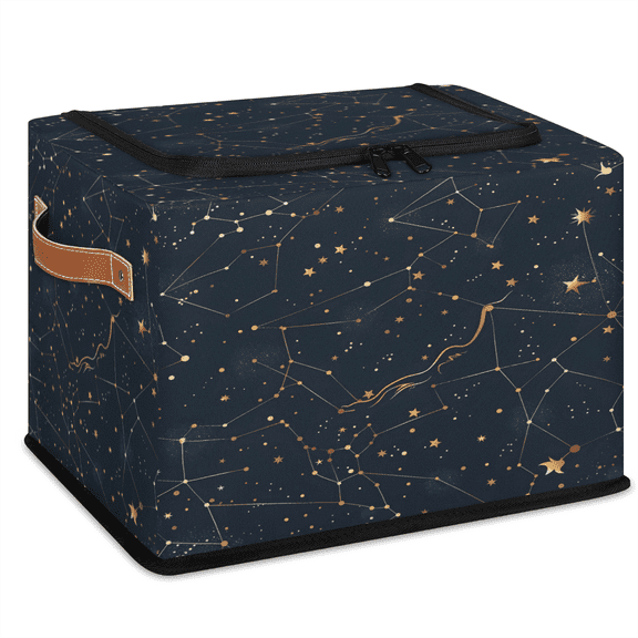 CURLYOOT Starry Universe Constellation Galaxy Space Storage Bin With Zipper Lid, Foldable Clothes Organizer Lidded Storage Baskets, Rectangular Box Closet Shelf Organizer