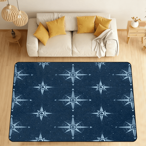 CURLYOOT Stars Geometric Area Rugs for Living Room Bedroom, 4' 10" x 6' 8" Washable Rug, Blue Floor Carpet with Non Slip Backing for Dining Room Indoor
