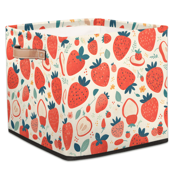 CURLYOOT Strawberry Fruit Red Cube Storage Bin, 13 x 13 x 13 Storage Cube Bins for Organizing, Fabric Foldable Baskets with Handles for Closet, Shelves, Clothes