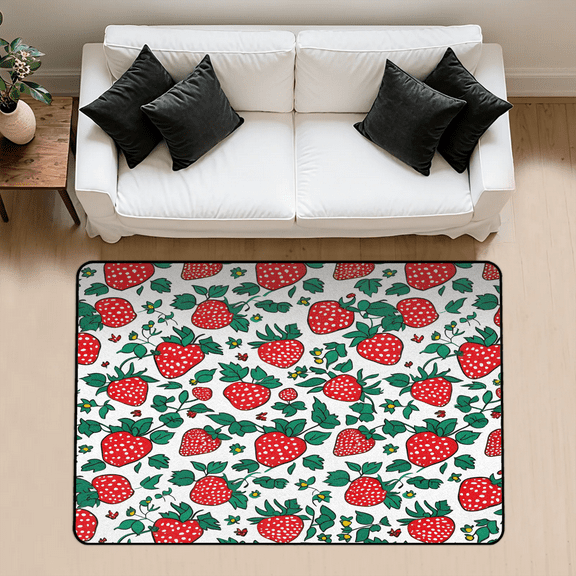 CURLYOOT Strawberry Pattern Area Rug 3x5 Ft Rugs for Entryway Entrance Kitchen, Washable Non Slip Indoor Floor Carpet for Bedroom Living Room