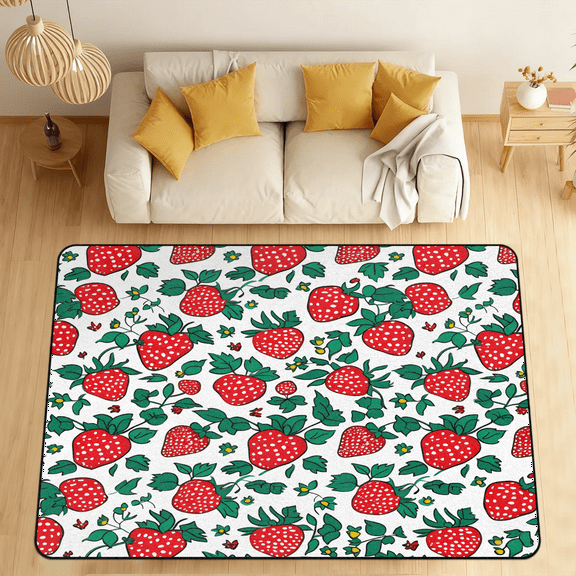CURLYOOT Strawberry Pattern Area Rugs for Living Room Bedroom, 4' 10" x 6' 8" Washable Rug, Floor Carpet with Non Slip Backing for Dining Room Indoor