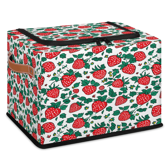 CURLYOOT Strawberry Pattern Storage Bin With Zipper Lid, Foldable Clothes Organizer Lidded Storage Baskets, Rectangular Box Closet Shelf Organizer