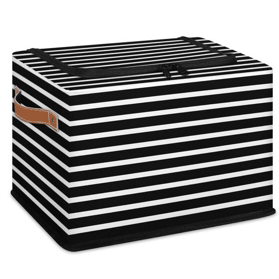 CURLYOOT Stripe Storage Bin with Zipper Lid Foldable Storage Basket Box Black White Clothes Organizer Container for Closet, Shelf, Bedroom, Home Decor