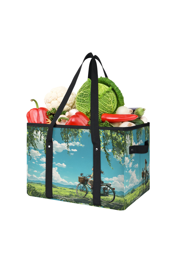 Summer Field Hoilday Reusable Grocery Bag, Foldable Shopping Tote Bag with Reinforced Handles, Large Kitchen Grocery Bags for Shopping Groceries Picnic