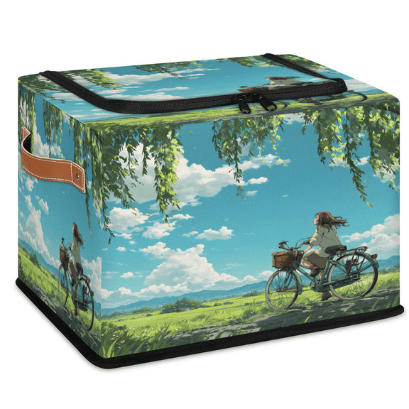 CURLYOOT Summer Field Hoilday Storage Bin with Zipper Lid, Foldable Clothes Organizer Lidded Storage Baskets, Rectangular Box Closet Shelf Organizer for Living Room Bedroom Home