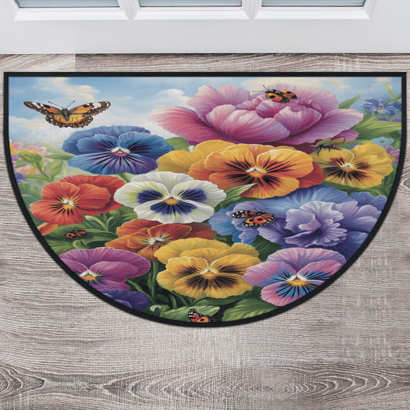 CURLYOOT Summer Floral Flower Plant Botanical Half Round Door Mat 24'' x 36'', Indoor Outdoor Entrance Rug, Semi Circular Area Rug, Non Slip Washable Absorbent Doormat, Laundry Room Rug