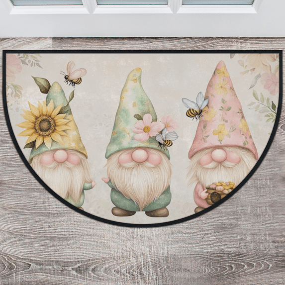 CURLYOOT Summer Gnome Half Round Door Mat 24'' x 36'', Indoor Outdoor Entrance Rug, Semi Circular Area Rug, Non Slip Washable Absorbent Doormat, Laundry Room Rug