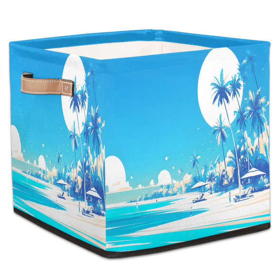 CURLYOOT Summer Tropical Ocean Coastal Hawaii Cube Storage Bin, 13 x 13 x 13 Storage Cube Bins for Organizing, Fabric Foldable Baskets with Handles for Closet, Shelves, Clothes