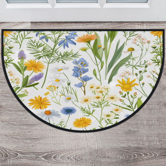 CURLYOOT Summer Wildflower Half Round Door Mat 40'' x 63'', Indoor Outdoor Entrance Rug, Semi Circular Area Rug, Non Slip Washable Absorbent Doormat, Laundry Room Rug