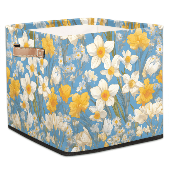 CURLYOOT Summer Wildflower Yellow Cube Storage Bin, 13 x 13 x 13 Storage Cube Bins for Organizing, Fabric Foldable Baskets with Handles for Closet, Shelves, Clothes