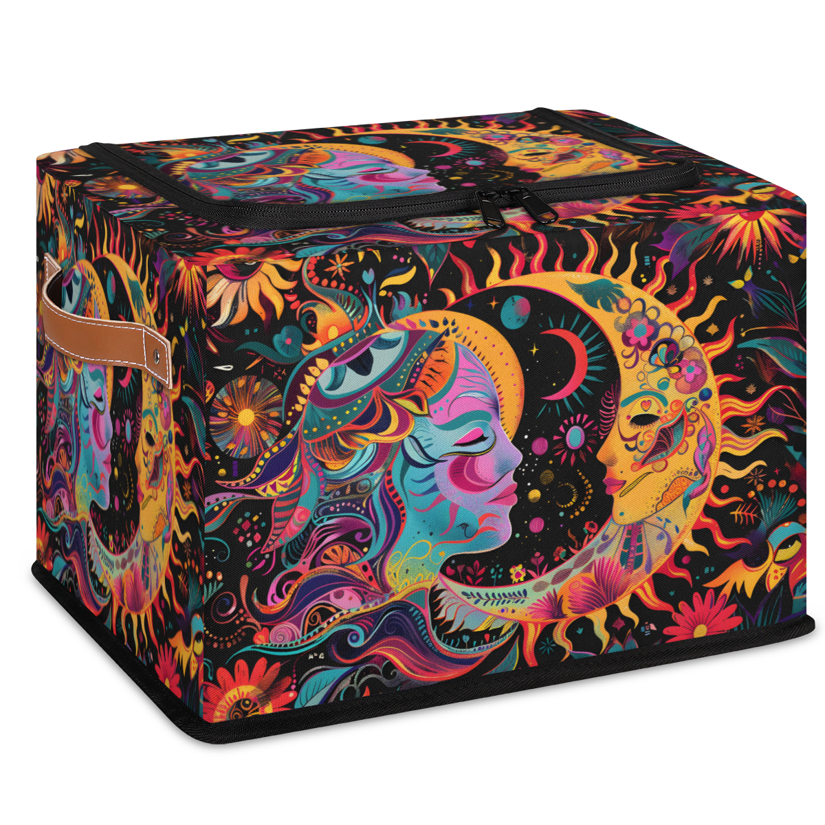 CURLYOOT Sun And Moon Boho Abstract Storage Bin With Zipper Lid ...