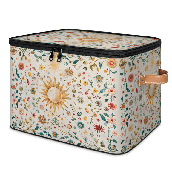 CURLYOOT Sun Moon Boho Plant Storage Bins with Lid, Decorative Fabric Storage Boxes, Foldable Closet Shelf Organizer Baskets for Bedroom, Living Room, Home