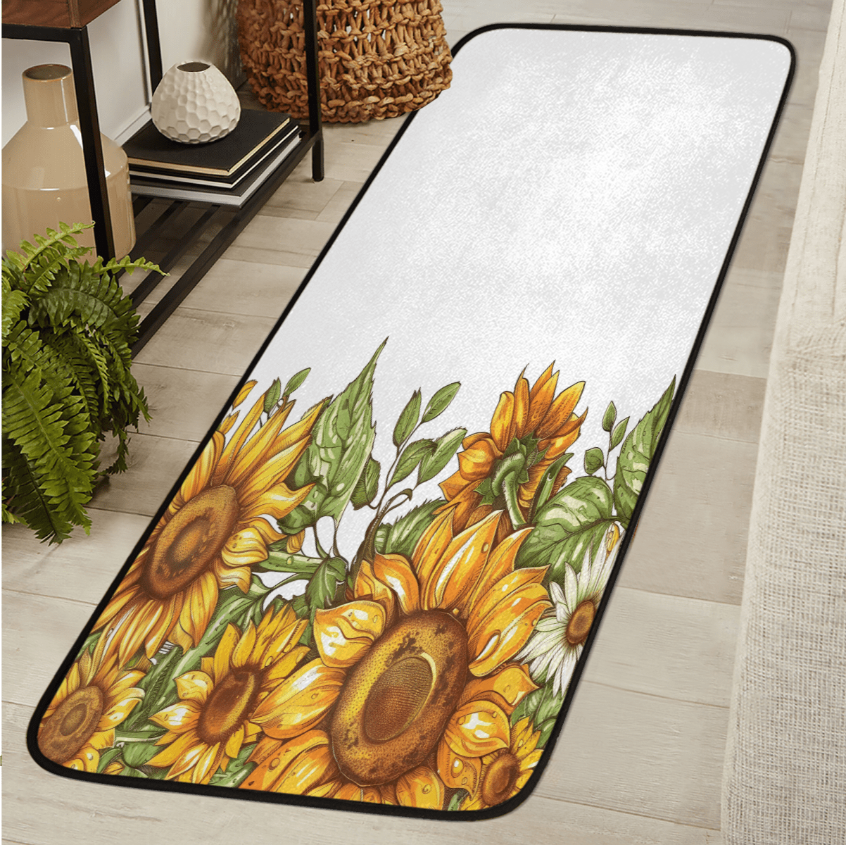 CURLYOOT Sunflower Runner Rug 2'x6' Washable Kitchen Runner Rug Indoor ...