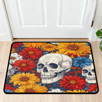 CURLYOOT Sunflower Skull Indoor Doormat, Non-Slip Absorbent Door Mat 24" x 16", Spooky Halloween Entrance Floor Mat Washable Entry Doormats for Entryway Front Back Door