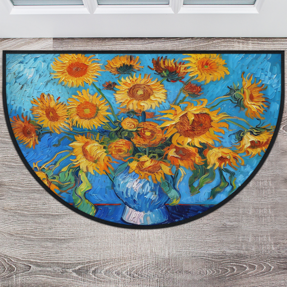 CURLYOOT Sunflowers Floral Half Round Door Mat, Indoor Outdoor Entrance Rug, Semi Circular Area Rug, Non Slip Washable Absorbent Doormat, Laundry Room Rug 40'' x 63''