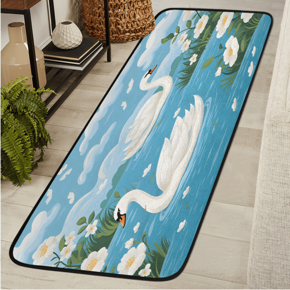 CURLYOOT Swan Runner Rug 2'x6' Washable Kitchen Runner Rug Indoor Non Slip Laundry Rugs Floor Carpet for Hallway Kitchen Entryway Bedroom Living Room