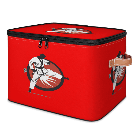 CURLYOOT Taekwondo Storage Bin with Zipper Lid, Fabric Decorative Lidded Storage Baskets Boxes, Foldable Organizer Container Basket for Bedroom Closet Shelf