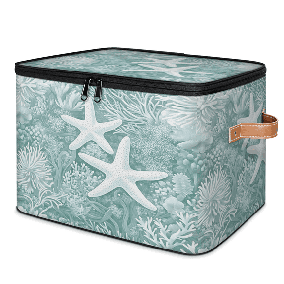 CURLYOOT Teal Coastal Nautical Theme Storage Bins with Lid, Decorative Fabric Storage Boxes, Foldable Closet Shelf Organizer Baskets for Bedroom, Living Room, Home