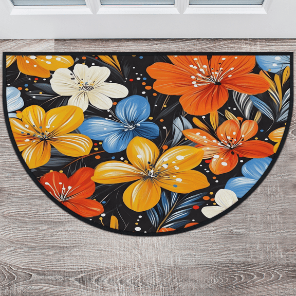 CURLYOOT Floral Half Round Door Mat, Indoor Outdoor Entrance Rug, Boho Flower Semi Circular Area Rug, Non Slip Washable Absorbent Doormat, Laundry Room Rug 40'' x 63''