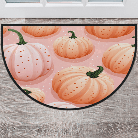 CURLYOOT Thanksgiving Pumpkin Half Round Door Mat, Indoor Outdoor Entrance Rug, Pink Semi Circular Area Rug, Non Slip Washable Absorbent Doormat, Laundry Room Rug 40'' x 63''