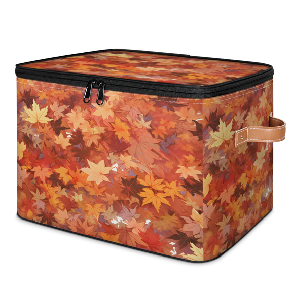 CURLYOOT Thanksgivingfall Maple Leaf Storage Bin with Zipper Lid, Fabric Decorative Lidded Storage Baskets Boxes, Foldable Organizer Container Basket for Bedroom Closet Shelf