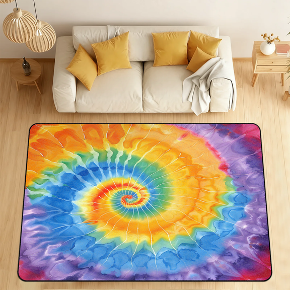 CURLYOOT Tie Dye Colorful Rainbow Abstract Area Rugs 5'x7' Washable Rug Large Living Room Rug Non Slip Indoor Floor Carpet for Dining Room Bedroom Home