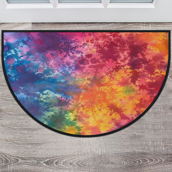 CURLYOOT Tie Dye Rainbow Colorful Abstract Half Round Door Mat, Indoor Outdoor Entrance Rug, Semi Circular Area Rug, Non Slip Washable Absorbent Doormat, Laundry Room Rug 24'' x 36''