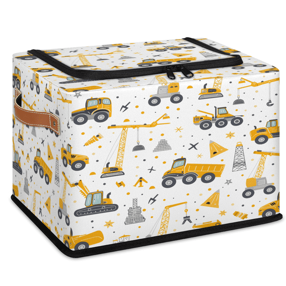 CURLYOOT Tractor Excavator Storage Bin With Zipper Lid, Foldable Clothes Organizer Lidded Storage Baskets, Rectangular Box Closet Shelf Organizer