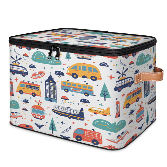 CURLYOOT Transport Car Storage Bins with Lid, Decorative Fabric Storage Boxes, Foldable Closet Shelf Organizer Baskets for Bedroom, Living Room, Home