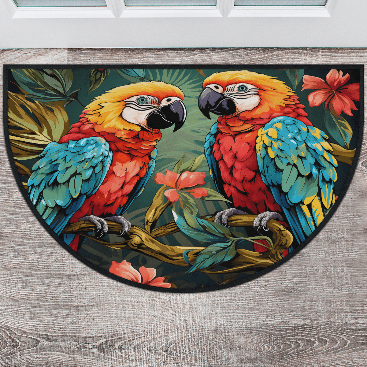 CURLYOOT Tropical Bird Parrot Half Round Door Mat, Indoor Outdoor ...