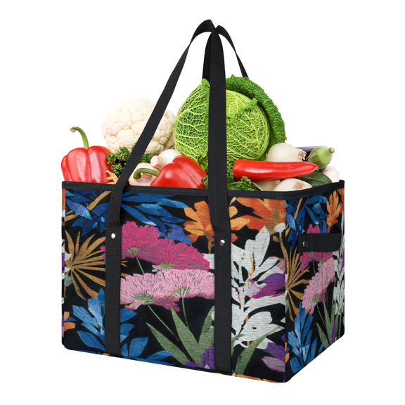 CURLYOOT Tropical Boho Blossom Floral Reusable Grocery Bag, Foldable Shopping Tote Bag with Reinforced Handles, Large Kitchen Grocery Bags for Shopping Groceries Picnic