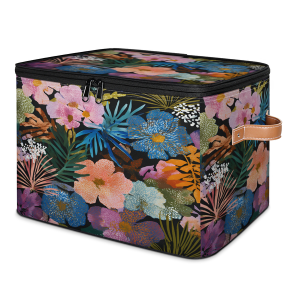 CURLYOOT Tropical Boho Flower Storage Bins with Lid, Decorative Fabric Closet Boxes with Lids, Foldable Storage Baskets Shelves Container Organizers for Bedroom, Living Room, Dorm