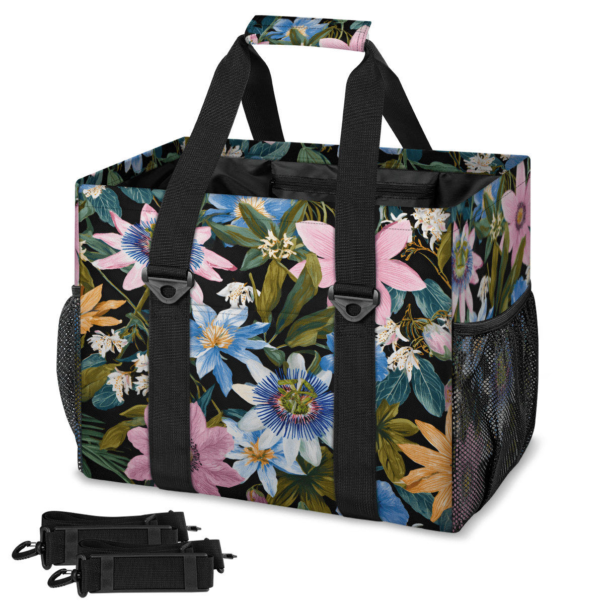 CURLYOOT Tropical Floral Blooming Green Leaves Reusable Grocery Bag ...