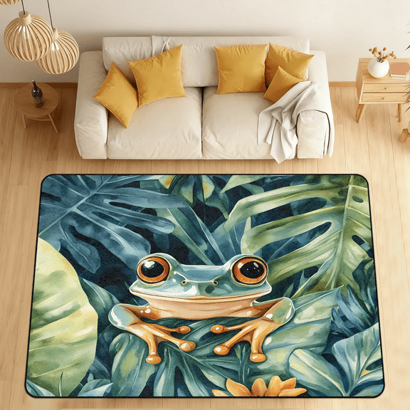 CURLYOOT Tropical Frog Area Rugs 5'x7' Washable Rug Large Living Room Rug Non Slip Indoor Floor Carpet for Dining Room Bedroom Home