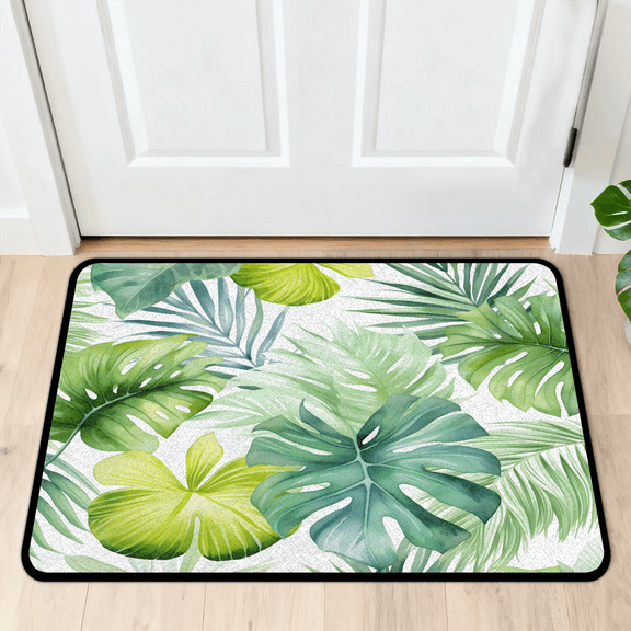 CURLYOOT Tropical Green Leaves Palm Leaf Door Mat 24" x 36" Absorbent Front Doormat Entrance Mat Non-Slip Washable Welcome Mats Floor Mats for Entryway Indoor Outdoor