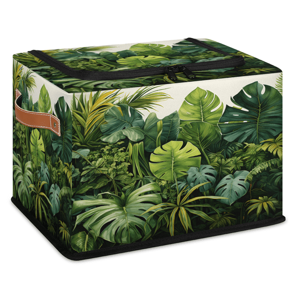 CURLYOOT Tropical Green Leaves Storage Bin with Zipper Lid, Foldable ...